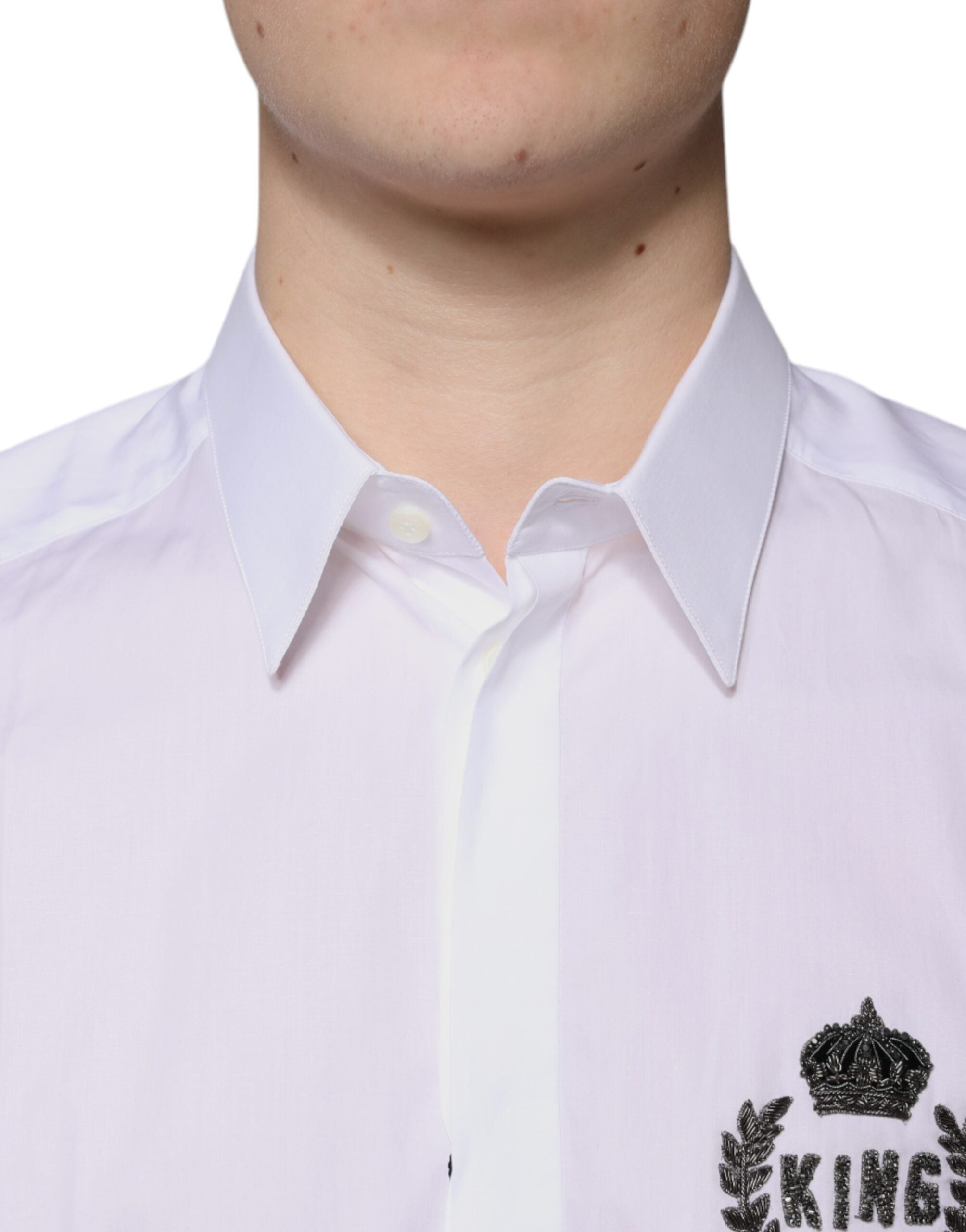 Dolce & Gabbana Men's White Logo Cotton Shirt GOLD